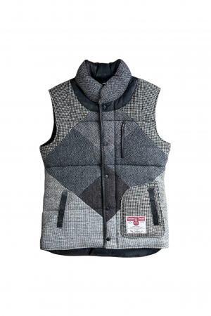 Upcycled Harris Tweed Ladies Padded Gilet with Leather Trim (HTWGLTXL3)