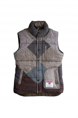 Upcycled Harris Tweed Ladies Padded Gilet with Leather Trim (HTWGLTXL4)