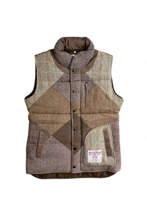 Upcycled Harris Tweed Ladies Padded Gilet with Leather Trim (HTWGLT2XL1)