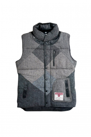 Upcycled Harris Tweed Ladies Padded Gilet with Leather Trim (HTWGLT2XL2)