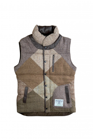 Upcycled Harris Tweed Ladies Padded Gilet with Leather Trim (HTWGLT3XL1)