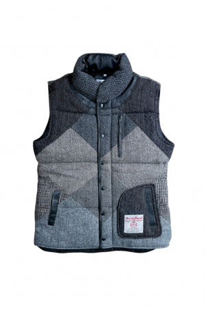 Upcycled Harris Tweed Ladies Padded Gilet with Leather Trim (HTWGLT3XL2)