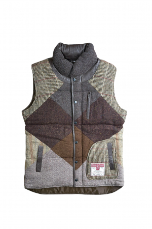 Upcycled Harris Tweed Ladies Padded Gilet with Leather Trim (HTWGLT3XL3)