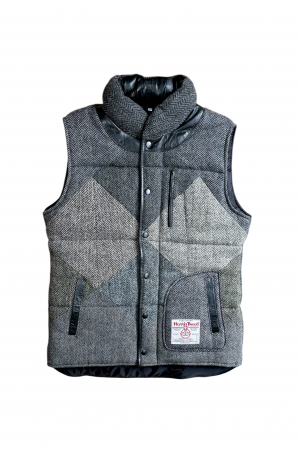 Upcycled Harris Tweed Ladies Padded Gilet with Leather Trim (HTWGLT3XL4)