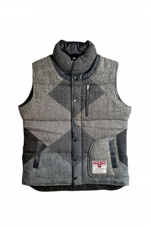 Upcycled Harris Tweed Ladies Padded Gilet with Leather Trim (HTWGLT5XL2)